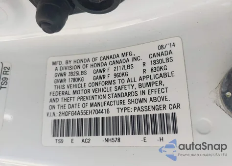 2014 Honda Civic Si из США, поврежденный, VIN 2HGFG4A55EH704416